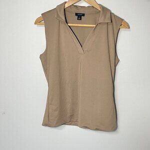 Halogen Women's Brown Sleveless V-Neck Collared Knit Top Size Small NWOT
